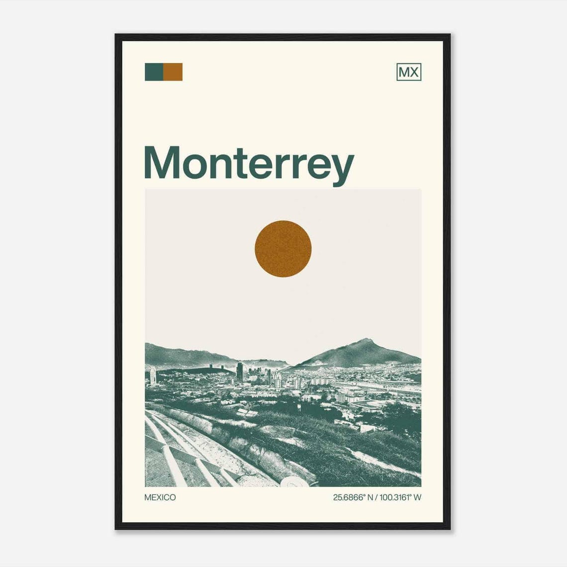 Monterrey Mexico City Mountain Valley Minimalist Travel Poster