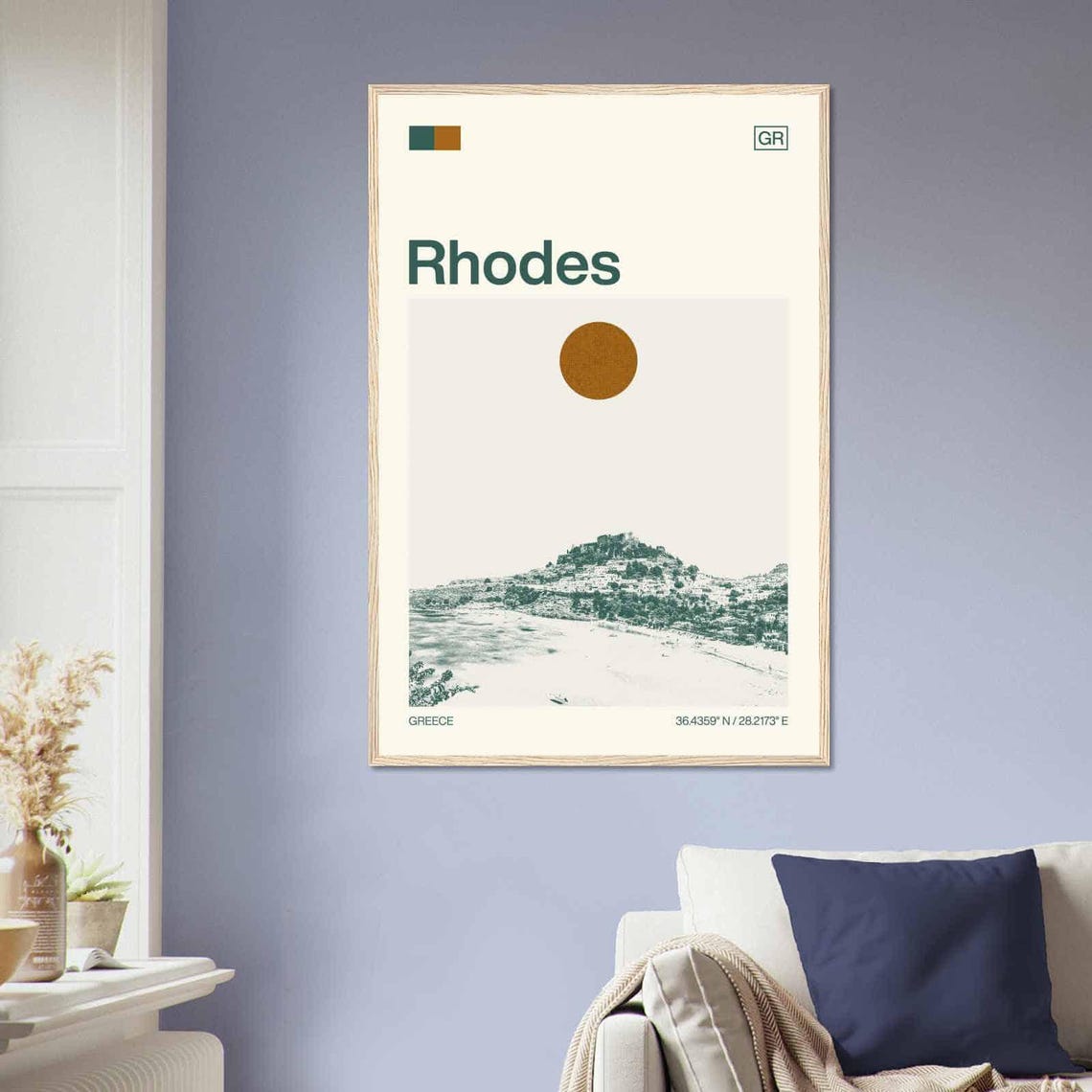 Rhodes Greece Lindos Acropolis Bay Beach Sun Duotone Travel Poster - Image 2