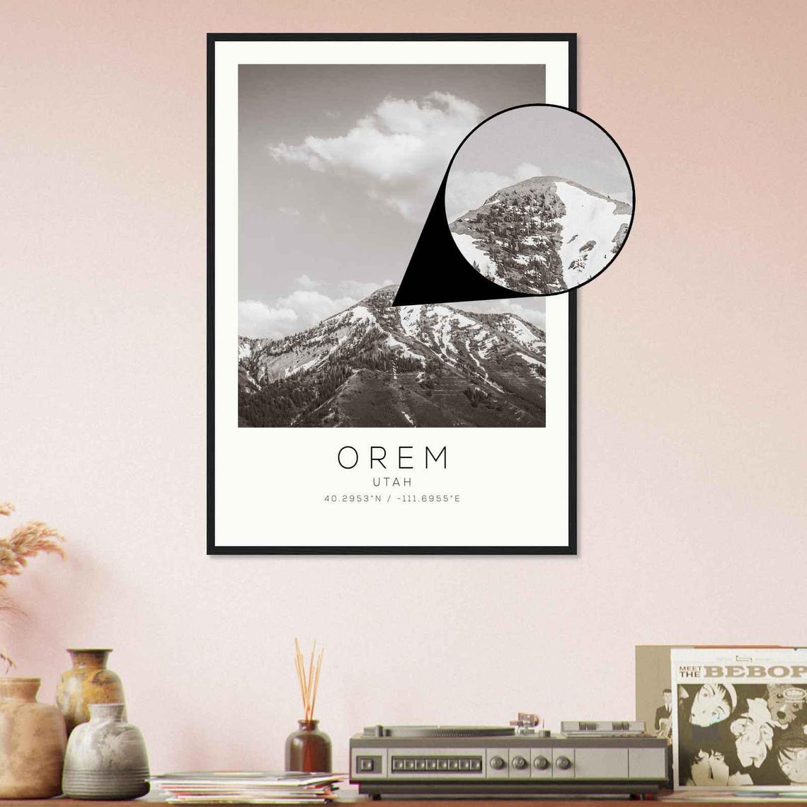 Orem Utah Snow Capped Mountain Peak Black and White Photo Poster - Image 4