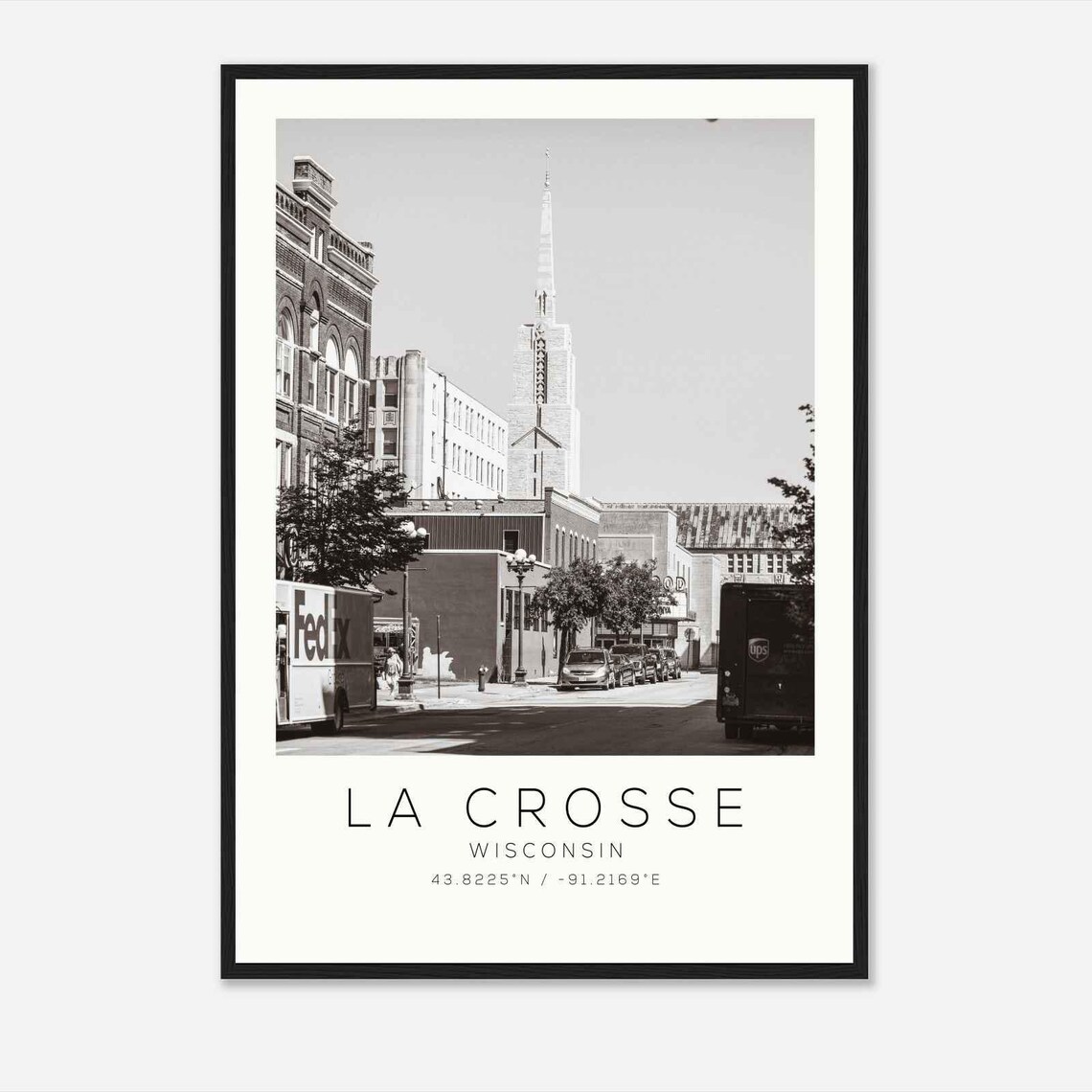 La Crosse Wisconsin Historic Downtown Street Black White Photo Poster