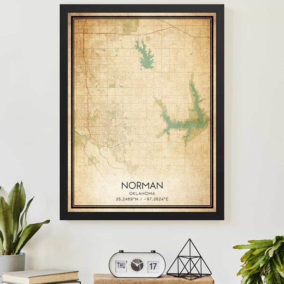 Norman Oklahoma Vintage City Map Coordinates Poster Hometown Gift
