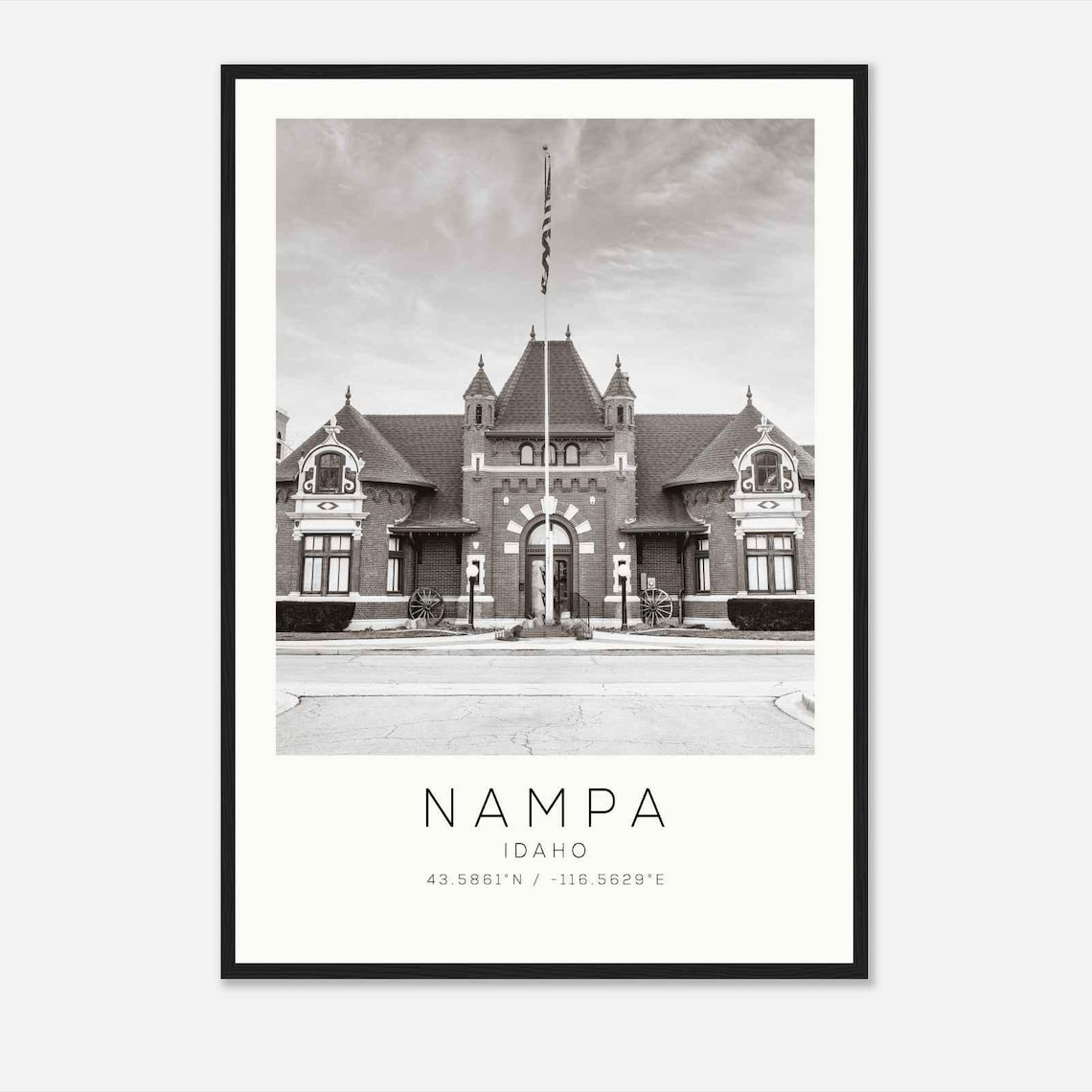 Nampa Idaho Historic Depot Building Monochrome Travel Poster