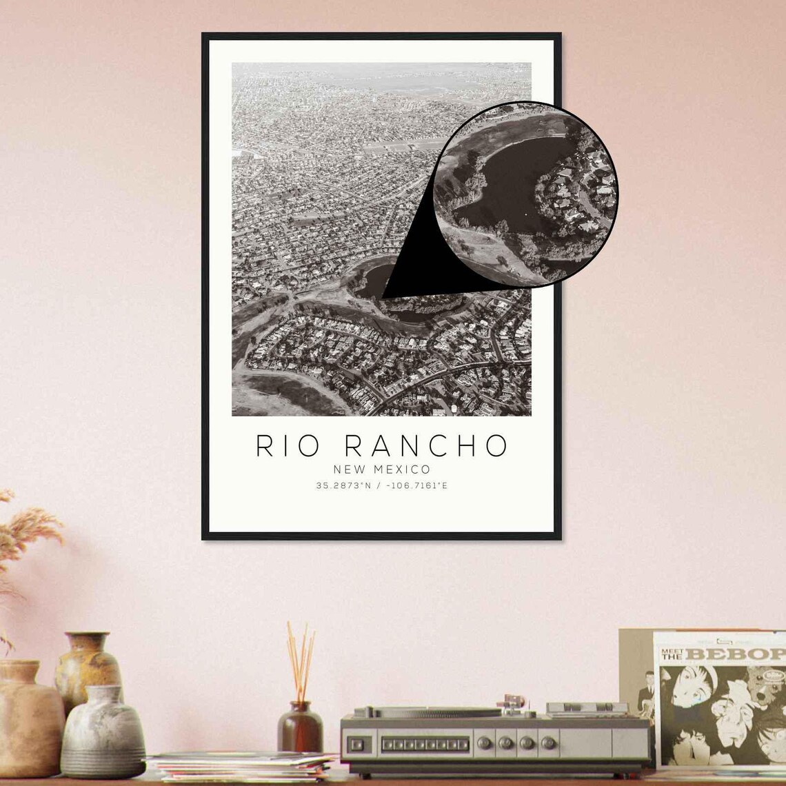 Rio Rancho New Mexico Aerial City Lake Black and White Photo Poster - Image 4