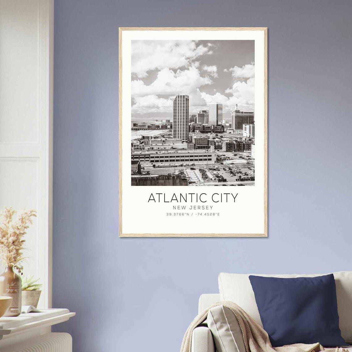 Atlantic City New Jersey Downtown Skyline Black White Poster - Image 2