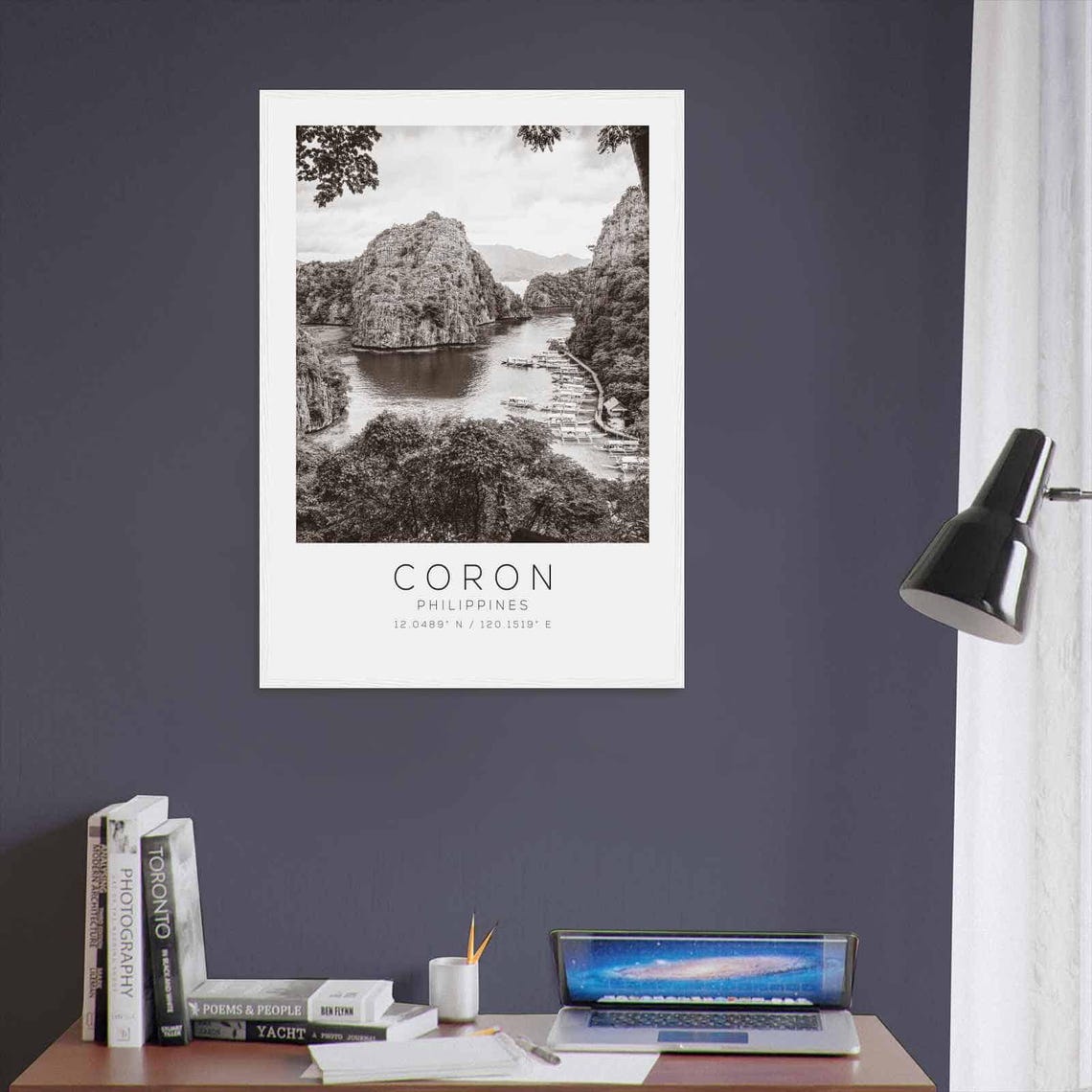 Coron Philippines Limestone Lagoon Boats Black and White Travel Poster - Image 3