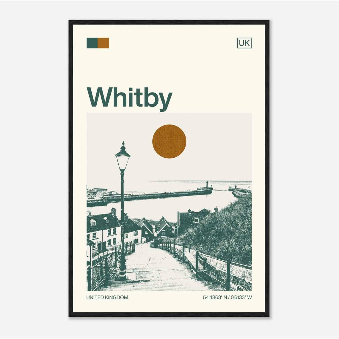 Whitby United Kingdom Harbor Steps Vintage Style Travel Poster