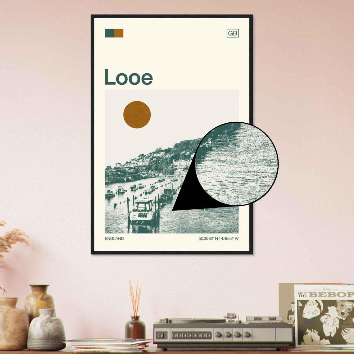 Looe England Modern Minimalist Harbor Boats Coastal Art Poster - Image 4