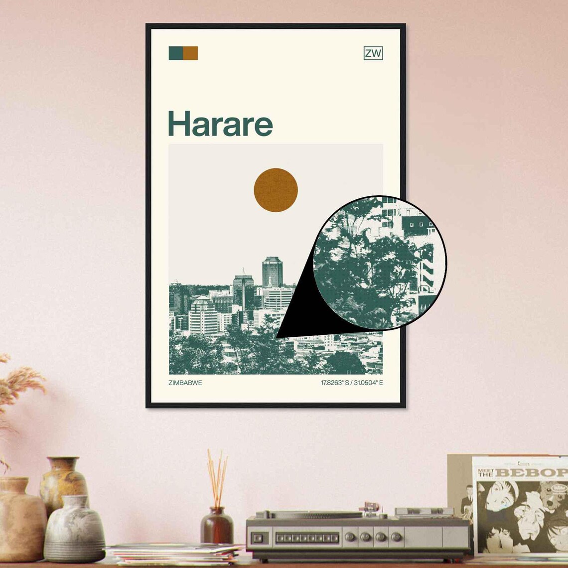 Harare Zimbabwe City Skyline Sun Minimalist Travel Art Poster - Image 4