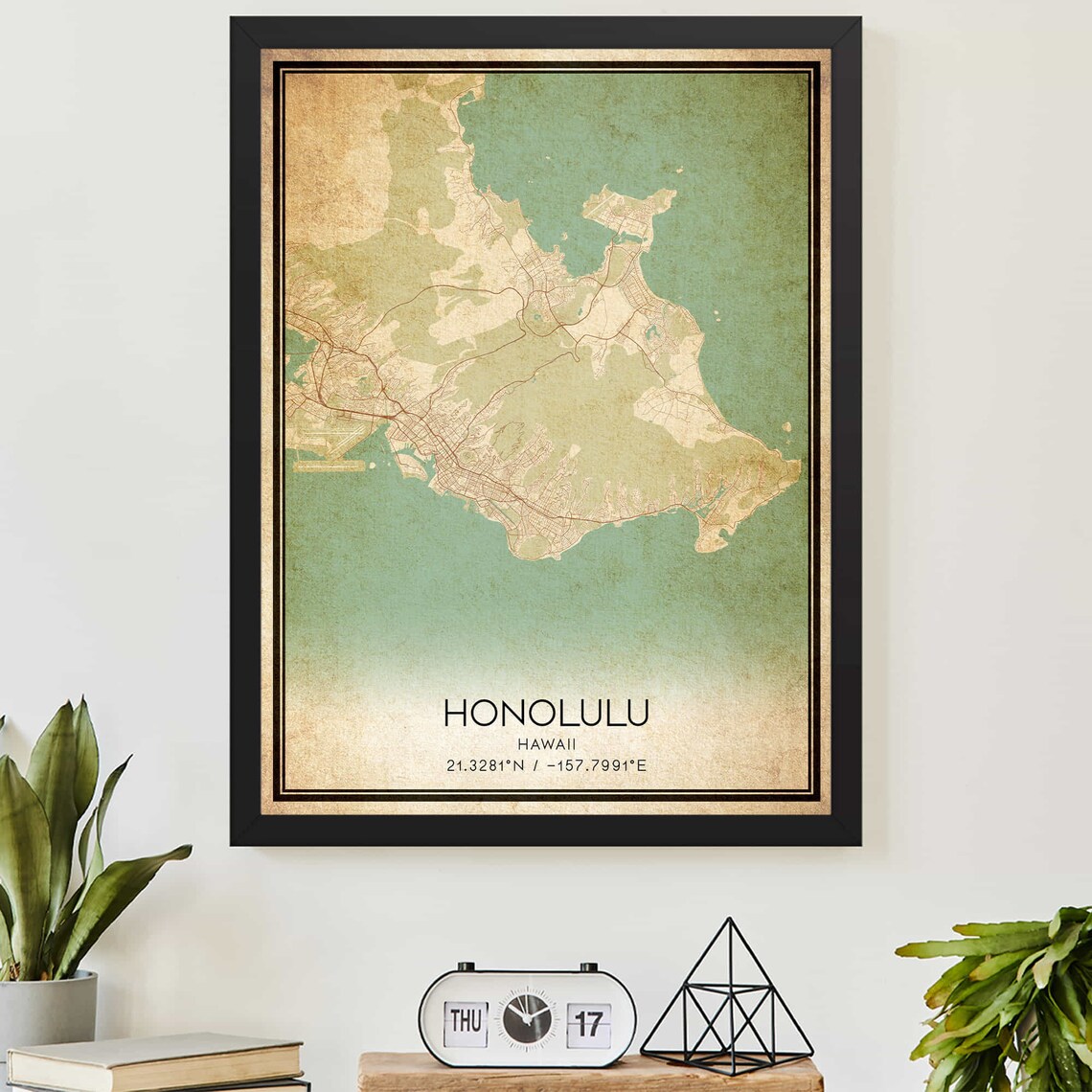 Vintage Honolulu Hawaii Map Poster, Custom Art