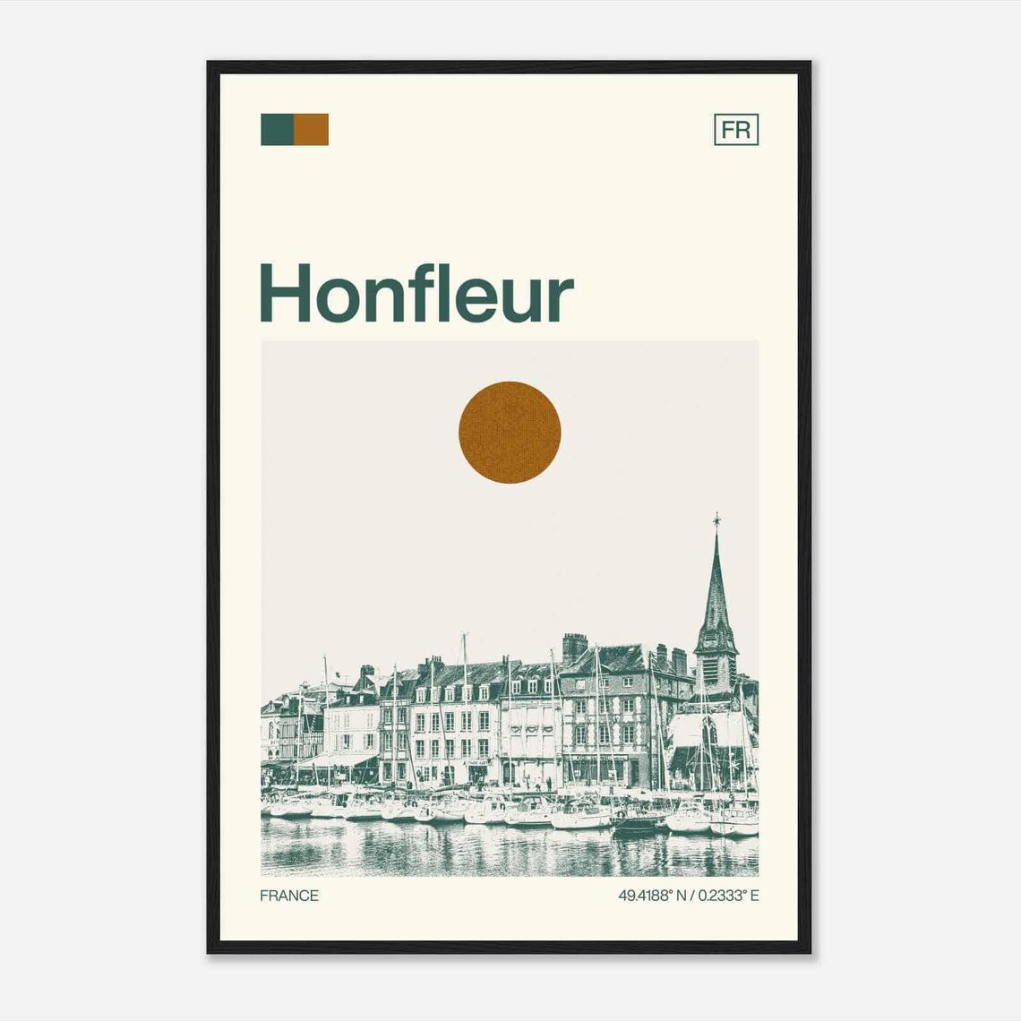 Honfleur France Harbor Sailboat Town Sun Minimalist Travel Poster