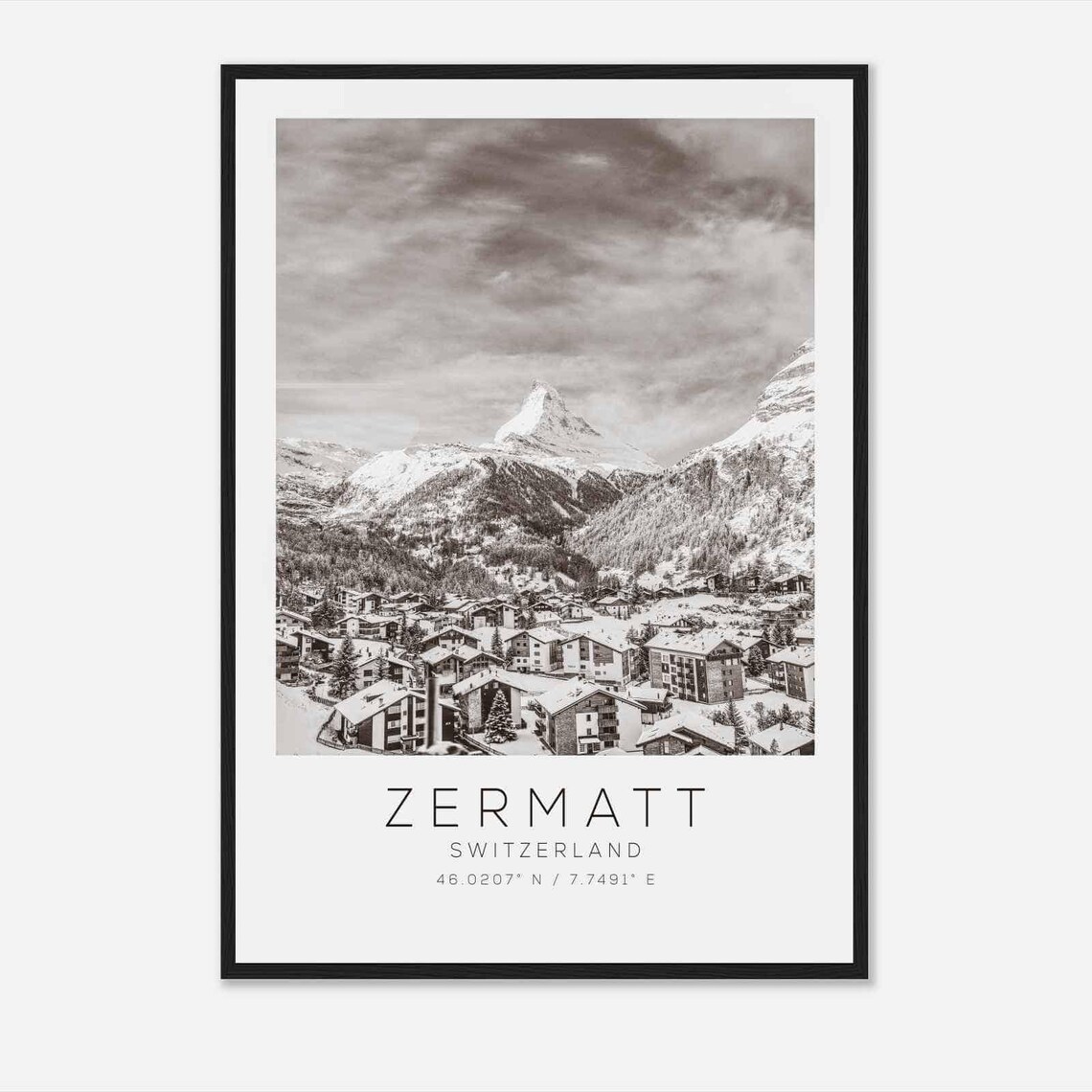 Zermatt Switzerland Travel Photo Poster Bw Zermatt Travel Print Minimalist Travel Poster Print