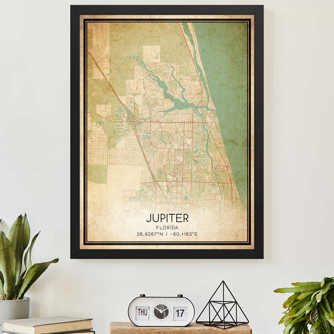Vintage Jupiter Florida Map Art Print Poster