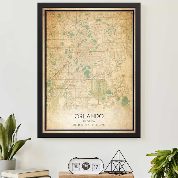 Orlando Florida Vintage City Street Map Coordinate Art Poster