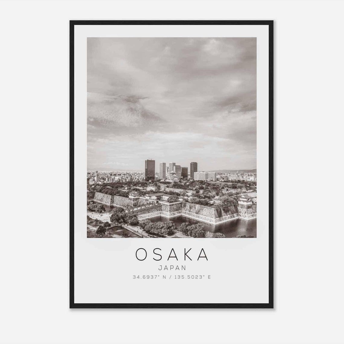 Osaka Japan Castle Moat Aerial Historic Black White Photo Poster
