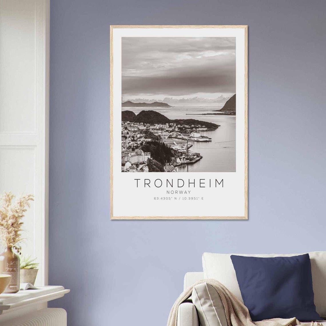 Trondheim Norway Harbor Town Fjord Aerial Black White Poster - Image 2