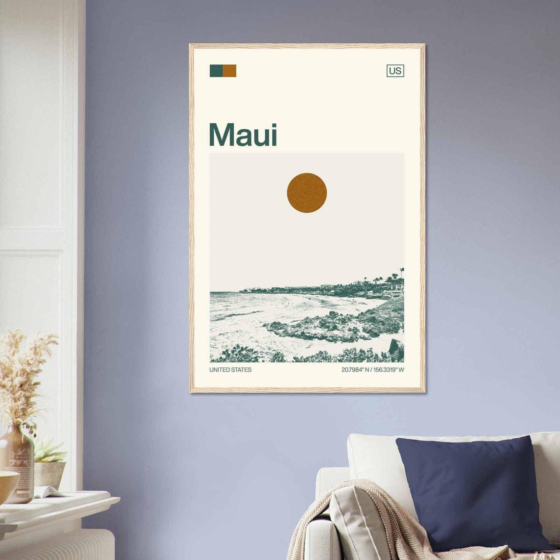 Maui USA Modern Minimalist Tropical Beach Coastline Art Poster - Image 2