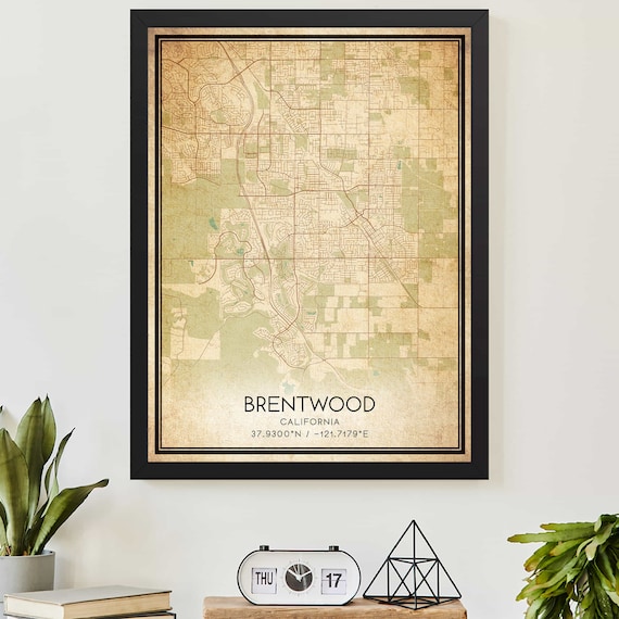 Brentwood California Vintage City Street Map With Coordinates Wall Poster