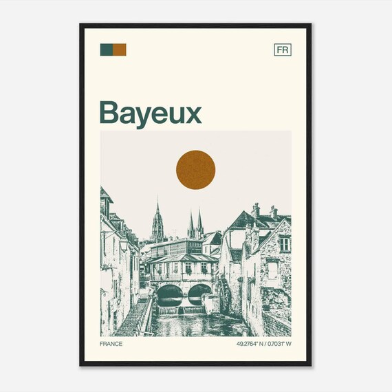Bayeux France Minimalist Monochrome Travel Photo Poster