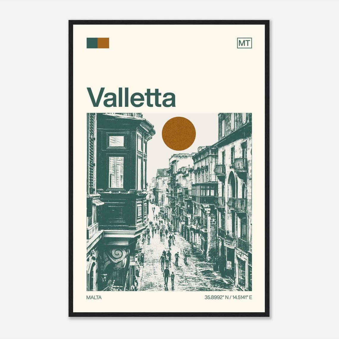 Valletta Malta Old Town Street Balconies Vintage Style Travel Poster