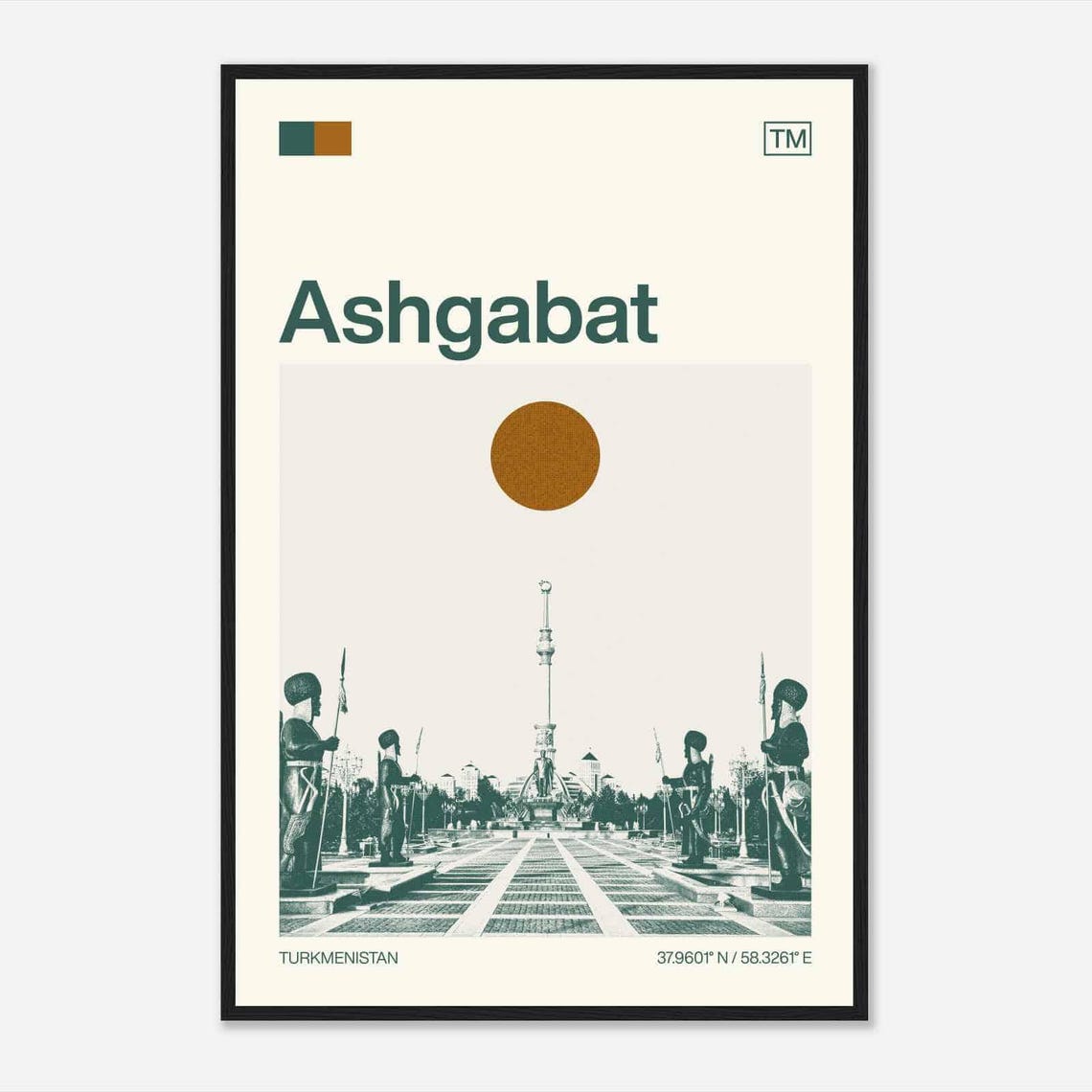 Ashgabat Turkmenistan Monument Avenue Duotone View Art Poster