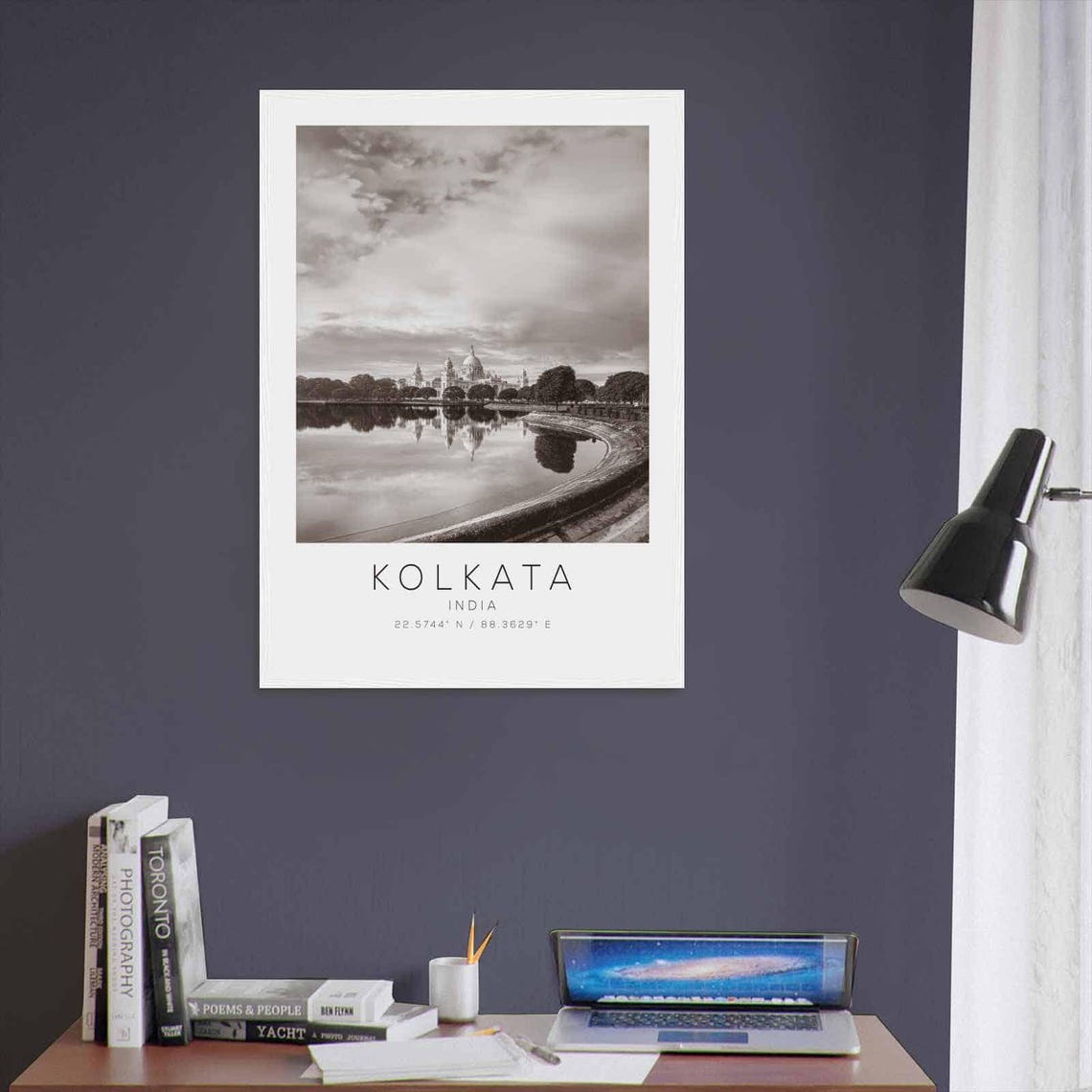 Kolkata India Black White Victoria Memorial Hall Reflect Poster - Image 3