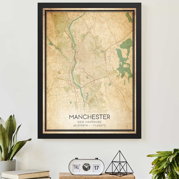 Manchester New Hampshire Vintage Style Street Map With Coordinates Poster