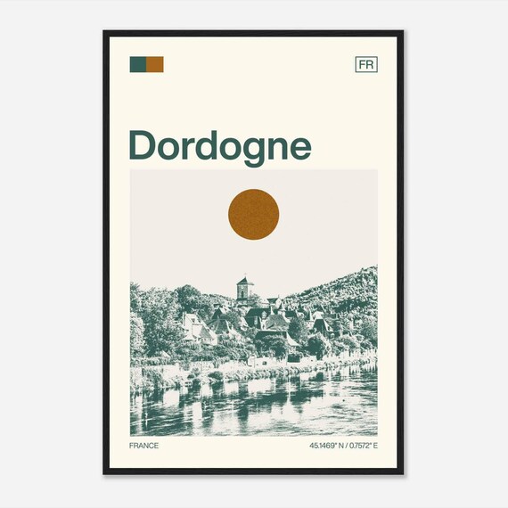 Dordogne France Minimalist Monochrome Travel Photo Poster