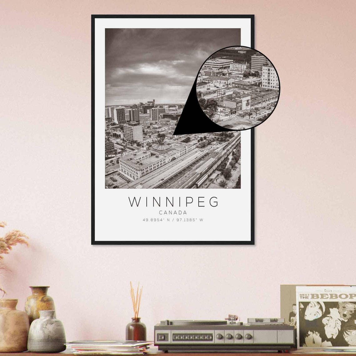 Winnipeg Canada Downtown Aerial Cityscape Black White Photo Poster - Image 4