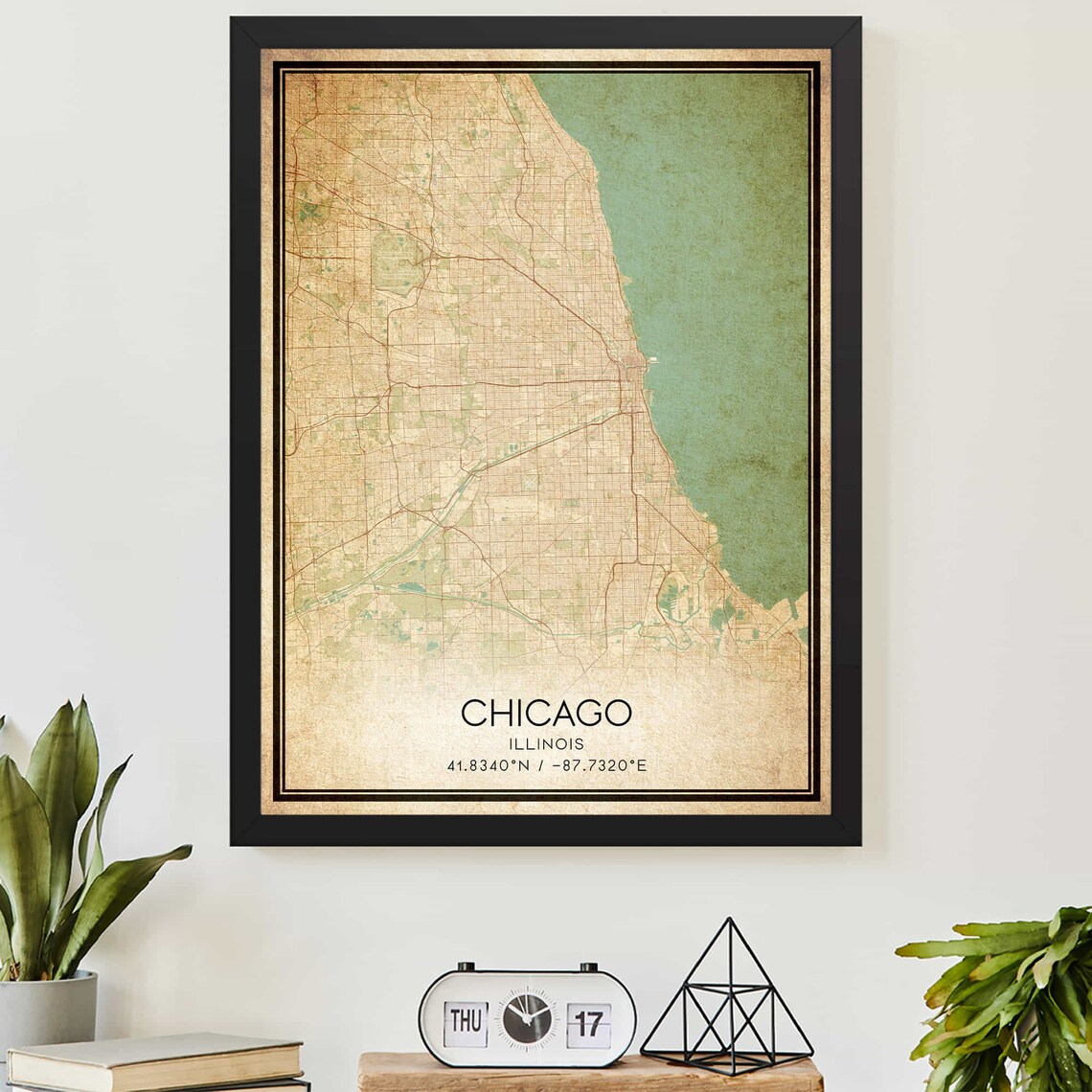 Vintage Chicago Illinois Map Art Print Poster