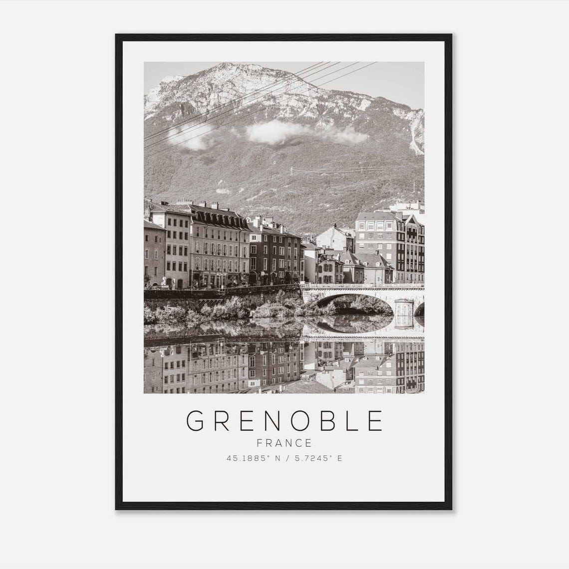 Grenoble France Travel Photo Poster Bw Grenoble Travel Print Minimalist Travel Poster Print