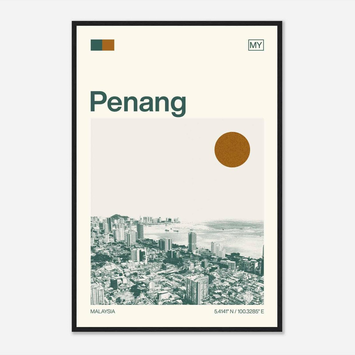 Penang Malaysia Minimalist Monochrome Travel Photo Poster