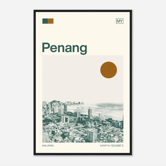 Penang Malaysia Minimalist Monochrome Travel Photo Poster