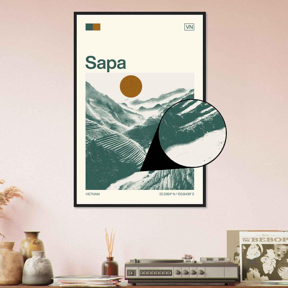 Sapa Vietnam Rice Terraces Mountain Valley Sun Duotone Travel Poster - Image 4