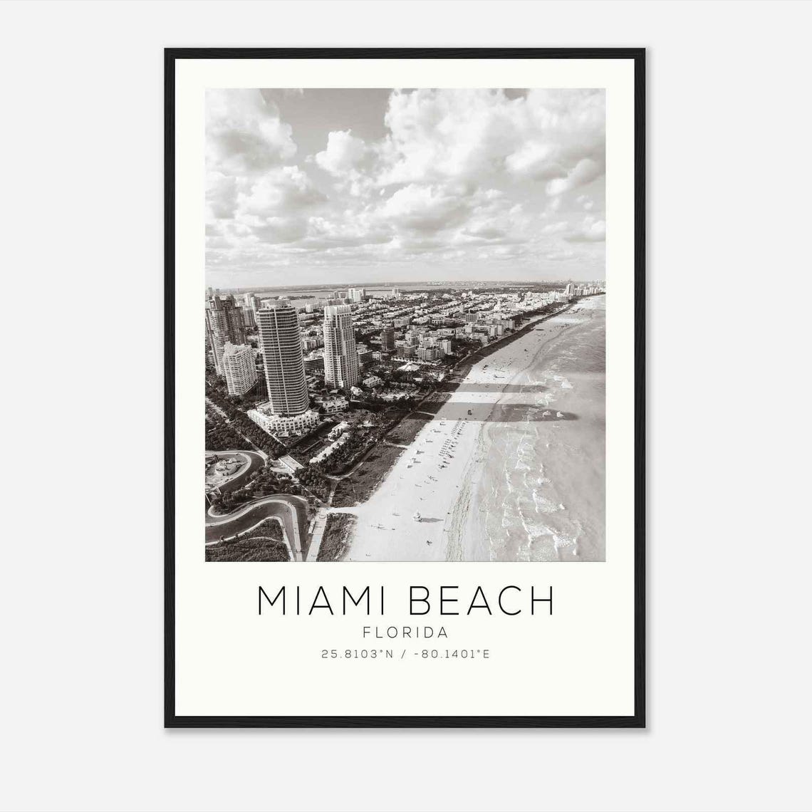 Miami Beach Florida Aerial Beachfront Minimalist Travel Poster