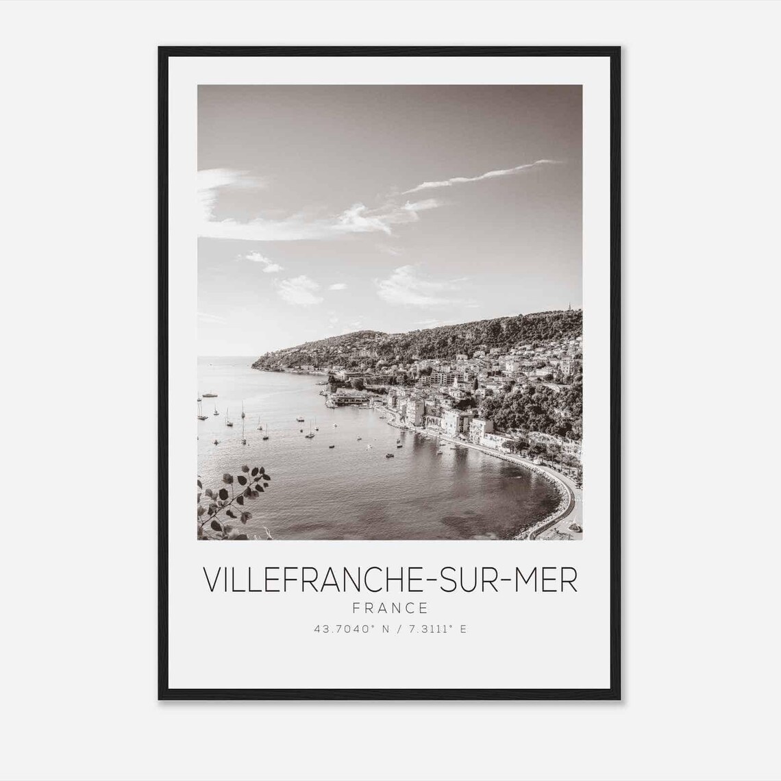 Villefranche Sur Mer France Bay Sailboats View Black White Poster