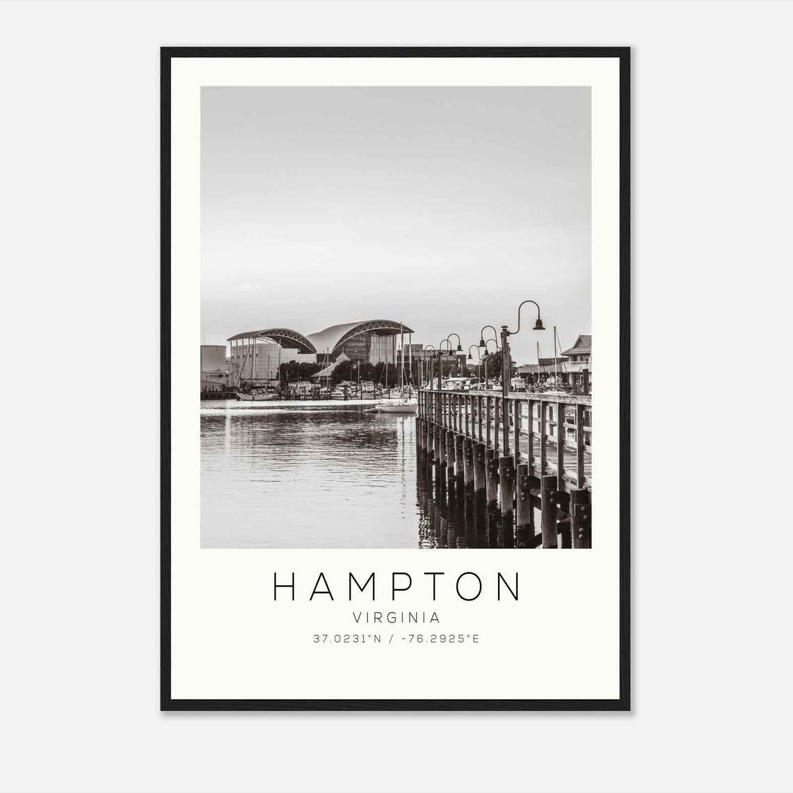Hampton Virginia Harbor Pier Marina Black White Photo Poster