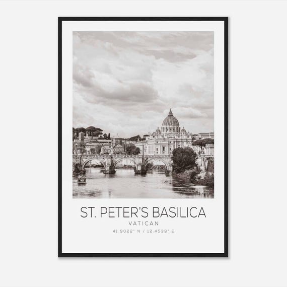 St Peters Basilica Vatican Travel Photo Poster Bw St Peters Basilica Travel Print Minimalist Travel Poster Print