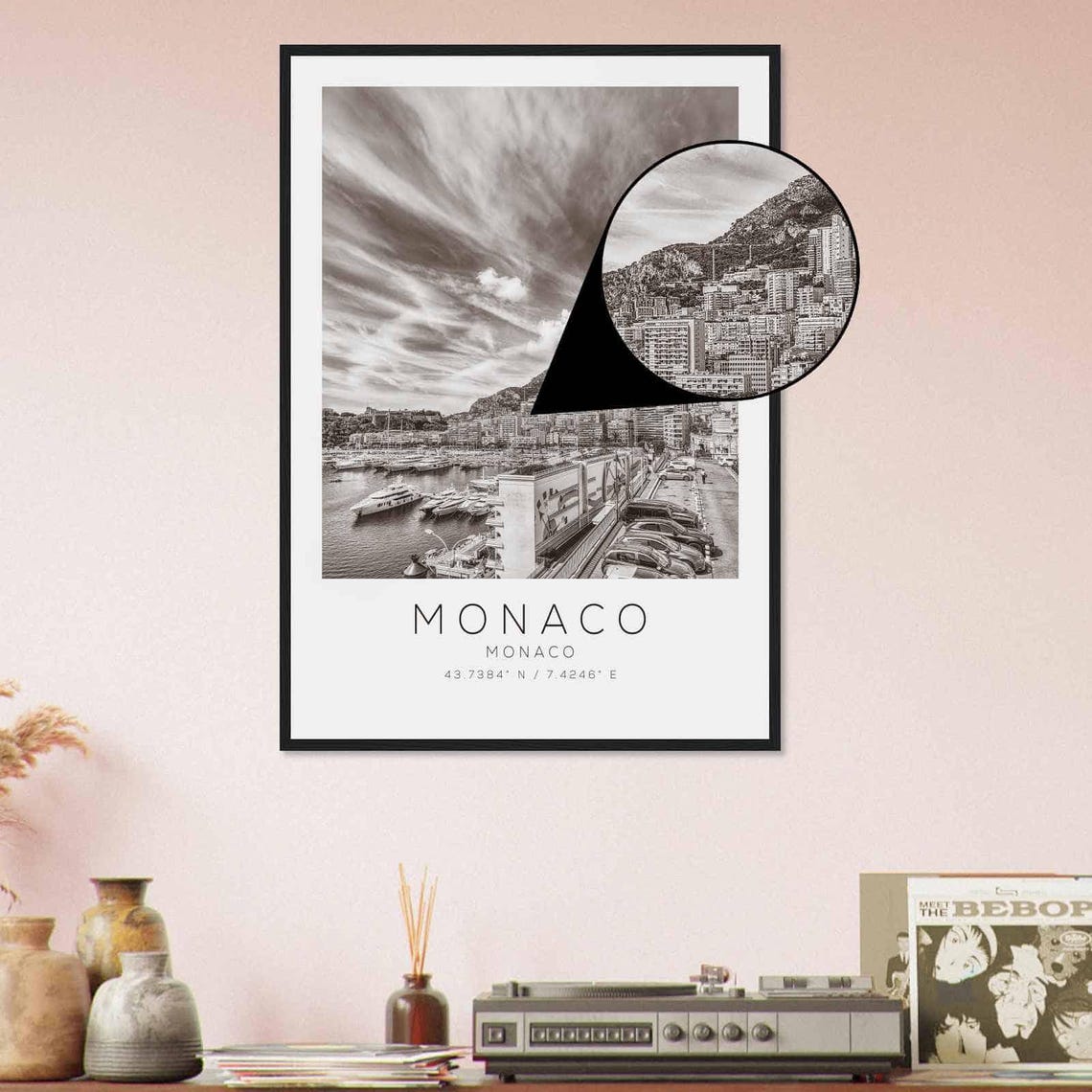 Monaco Harbor Yachts and Skyline Black and White Photo Poster - Image 4