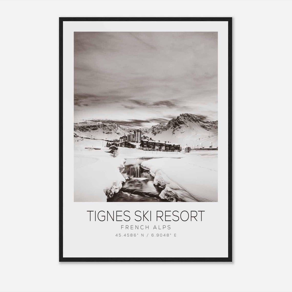 Tignes Ski Resort French Alps Travel Photo Poster Bw Tignes Ski Resort Travel Print Minimalist Travel Poster Print