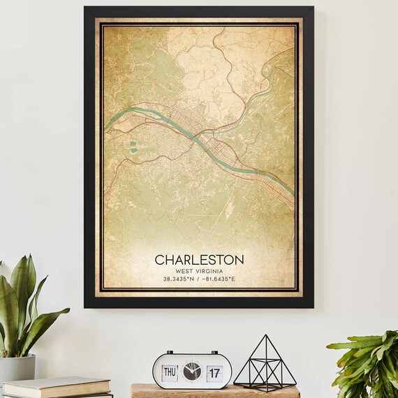 Charleston West Virginia Vintage Street Map Coordinates Poster