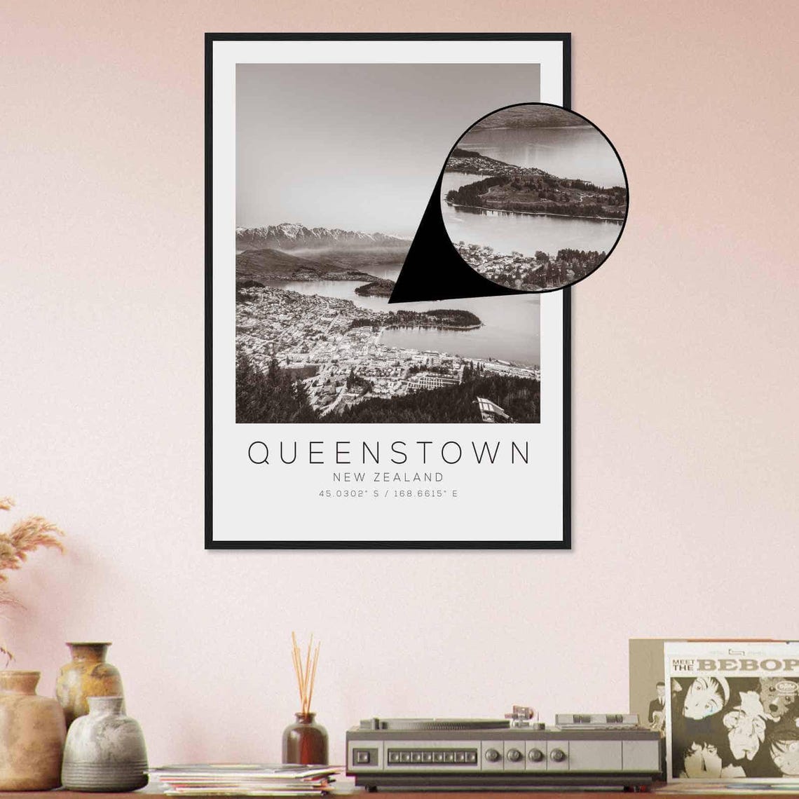 Queenstown New Zealand Travel Photo Poster Bw Queenstown Travel Print Minimalist Travel Poster Print - Image 4