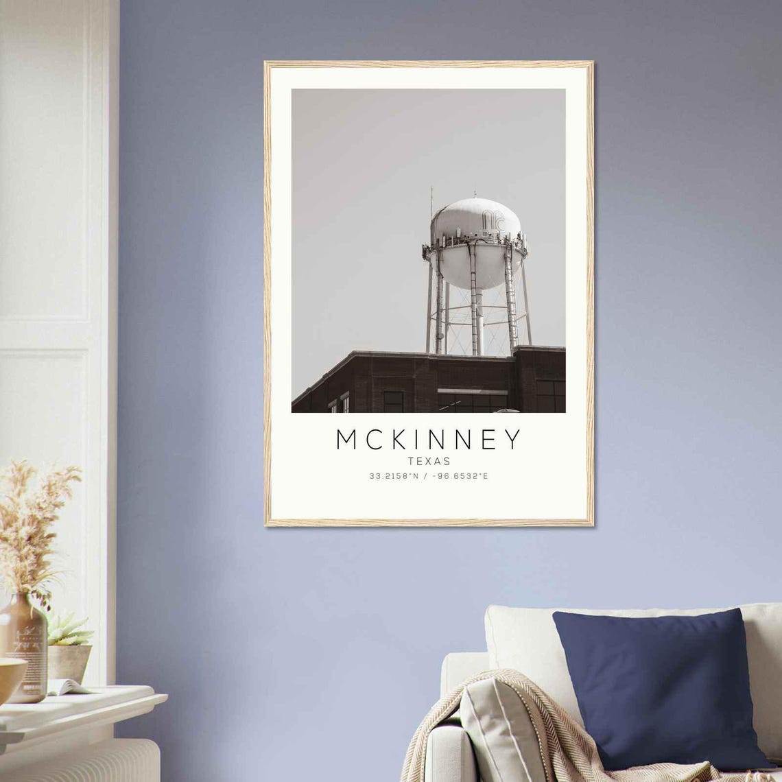 McKinney Texas Downtown Water Tower Black And White Photo Poster - Image 2