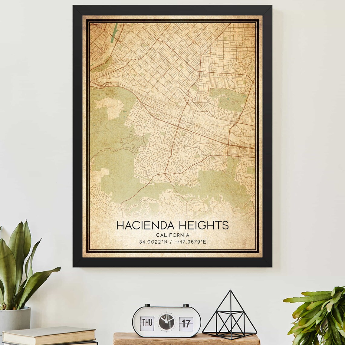 Vintage Hacienda Heights Map Poster, Custom Art