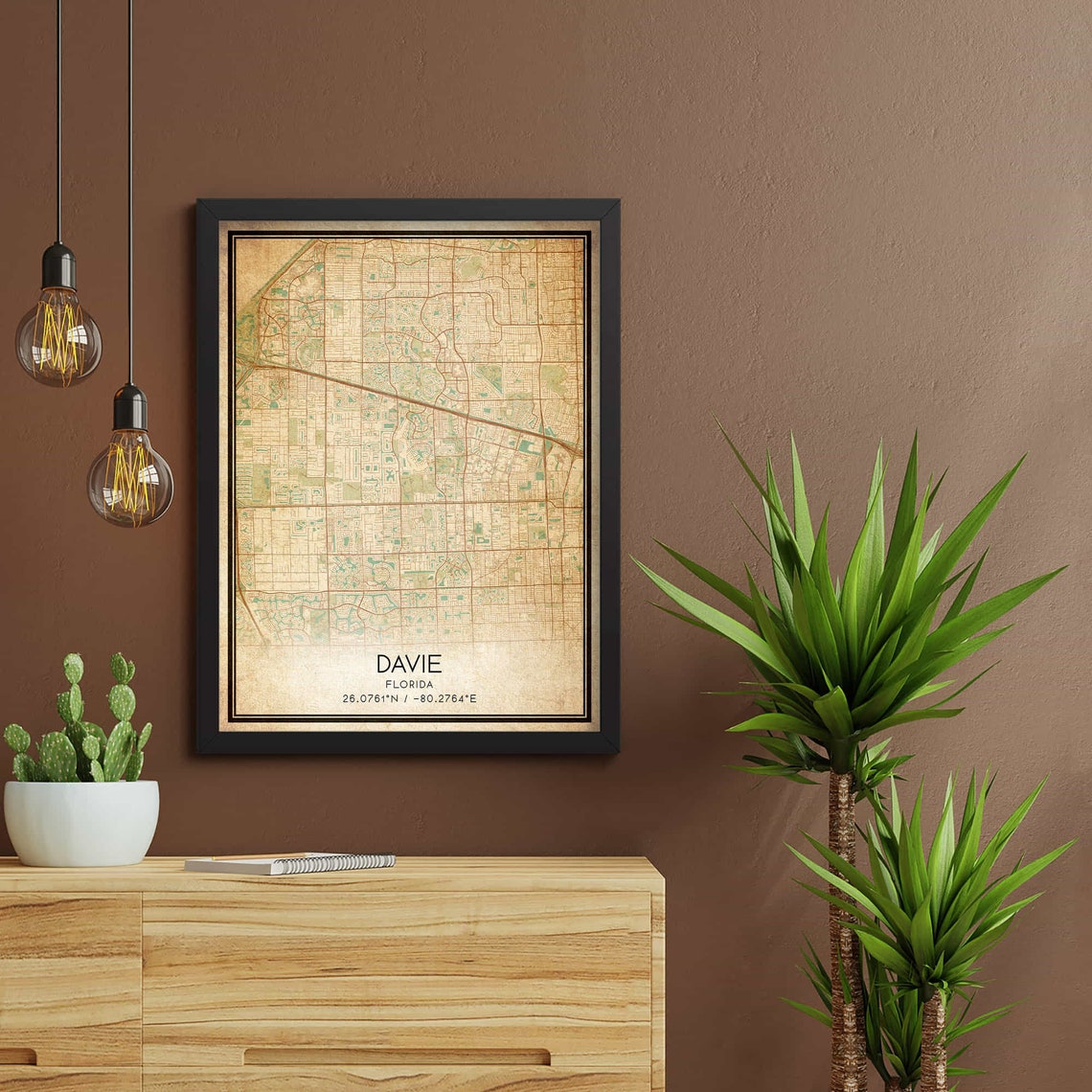 Davie Florida Vintage Style City Map Street Plan Custom Wall Art - Image 2