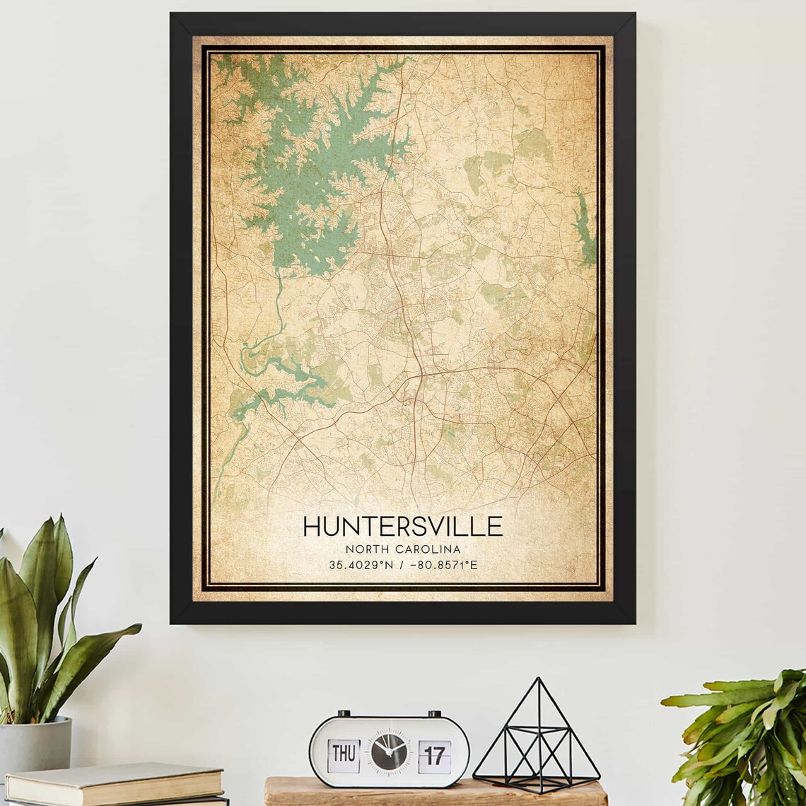 Huntersville North Carolina Vintage Street Map Coordinate Art Poster