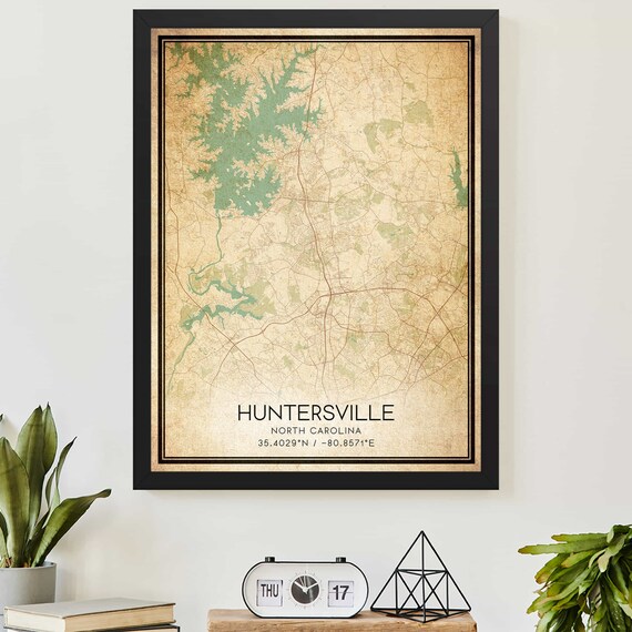 Huntersville North Carolina Vintage Street Map Coordinate Art Poster