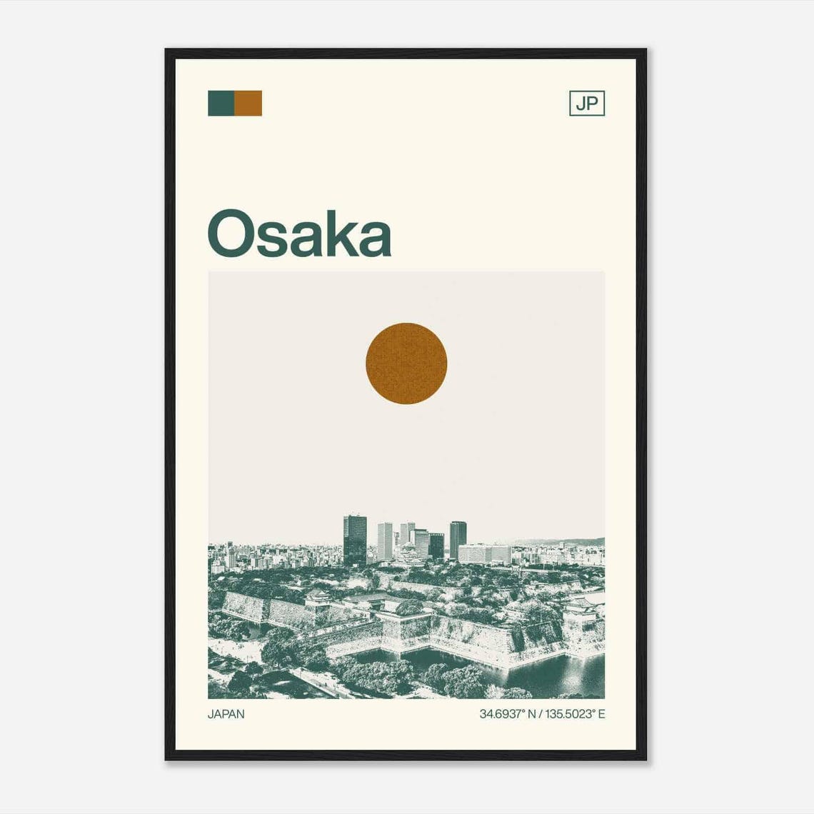 Osaka Japan Castle Park City Skyline Minimalist Travel Poster