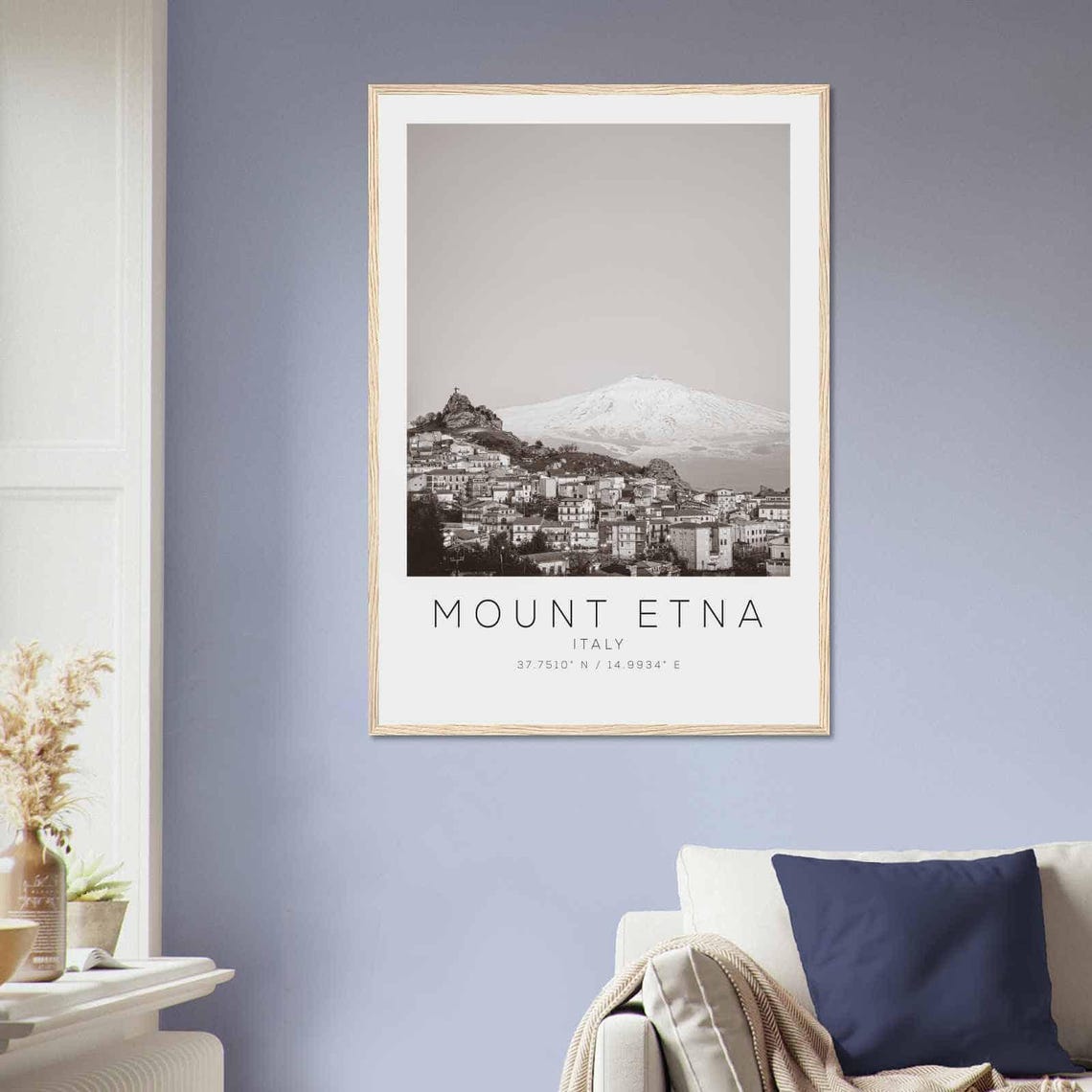 Mount Etna Italy Sicily Volcano Townscape Black and White Photo Poster - Image 2