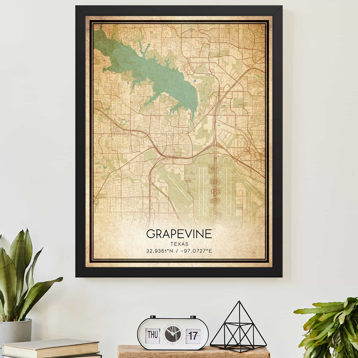 Vintage Grapevine Texas Map Poster, Custom Art