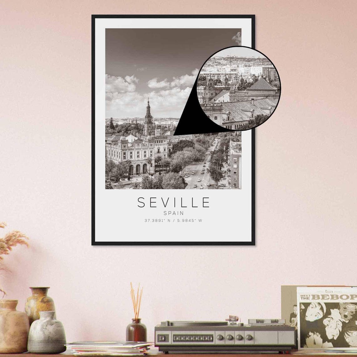 Seville Spain Cityscape Church Tower Black and White Travel Poster - Image 4